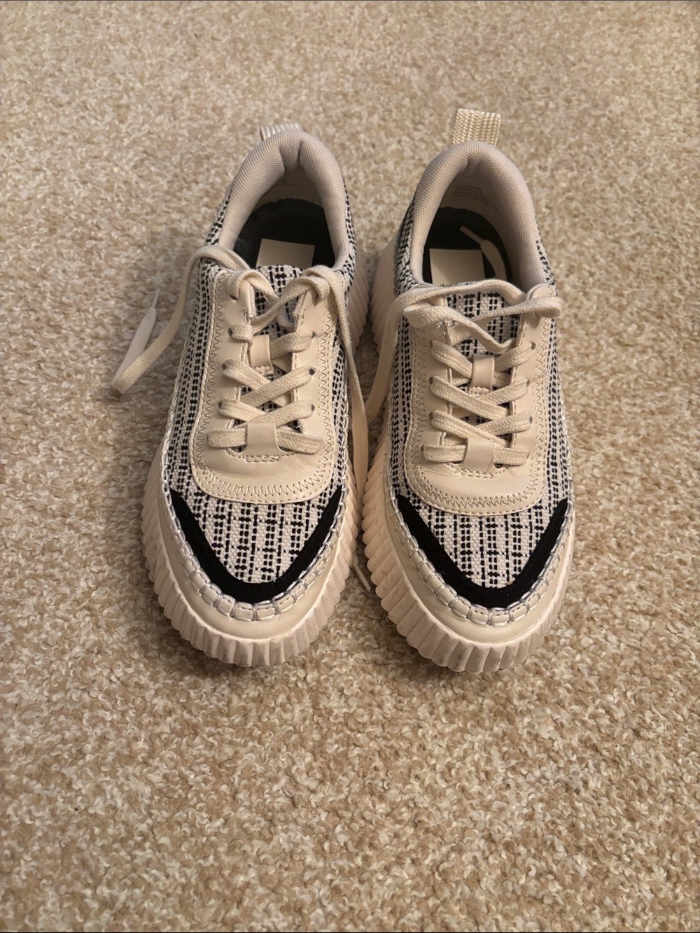 Dolce Vita Cream and Black Knit Platform Sneakers